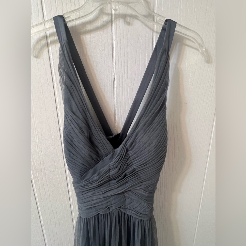 BHLDN Edith Tulle Crisscross Back Formal Dress Gray - Picture 2 of 11